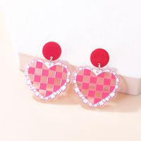 Sweet Lattice Heart Shape Arylic Printing Women's Drop Earrings 1 Pair main image 4