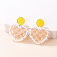Sweet Lattice Heart Shape Arylic Printing Women's Drop Earrings 1 Pair main image 3