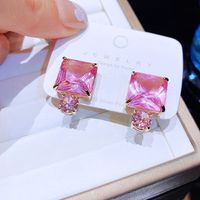 Elegant Square Copper Plating Zircon Ear Studs 1 Pair main image 3