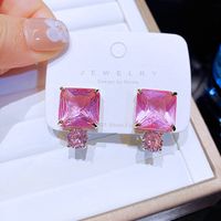 Elegant Square Copper Plating Zircon Ear Studs 1 Pair main image 4