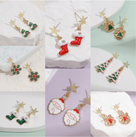 1 Pair Cute Christmas Socks Bell Snowman Inlay Alloy Rhinestones Drop Earrings main image 1