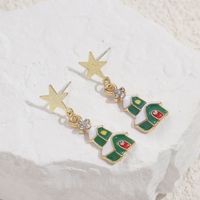 1 Pair Cute Christmas Socks Bell Snowman Inlay Alloy Rhinestones Drop Earrings main image 9