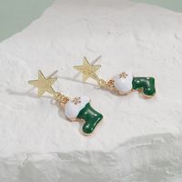 1 Pair Cute Christmas Socks Bell Snowman Inlay Alloy Rhinestones Drop Earrings main image 7