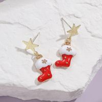 1 Pair Cute Christmas Socks Bell Snowman Inlay Alloy Rhinestones Drop Earrings sku image 2