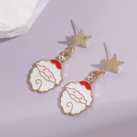 1 Pair Cute Christmas Socks Bell Snowman Inlay Alloy Rhinestones Drop Earrings sku image 1