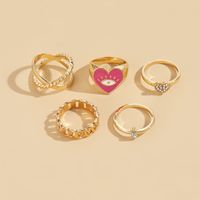 Fashion Heart Shape Alloy Stoving Varnish Rhinestones Women's Rings 1 Set main image 3