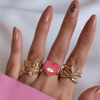 Fashion Heart Shape Alloy Stoving Varnish Rhinestones Women's Rings 1 Set sku image 1