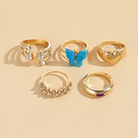 Fashion Heart Shape Butterfly Alloy Rhinestones Women's Rings 1 Set main image 5