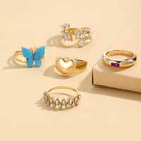 Fashion Heart Shape Butterfly Alloy Rhinestones Women's Rings 1 Set main image 3