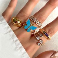Fashion Heart Shape Butterfly Alloy Rhinestones Women's Rings 1 Set sku image 1