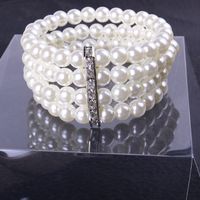 Fashion Round Artificial Pearl Inlay Artificial Gemstones Bracelets 1 Piece sku image 1
