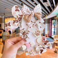 Cute Animal Heart Shape Bow Knot Cloth Hair Clip 1 Set sku image 2