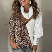 Women's Knitwear Long Sleeve Sweaters & Cardigans Printing Patchwork Button Fashion Leopard main image 4