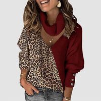 Women's Knitwear Long Sleeve Sweaters & Cardigans Printing Patchwork Button Fashion Leopard main image 2