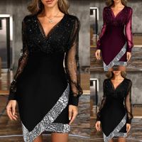 Women's Pencil Skirt Sexy V Neck Patchwork Hollow Out Long Sleeve Solid Color Above Knee Street main image 1