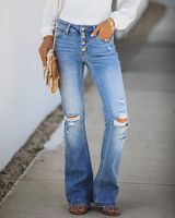 Women's Daily Casual Solid Color Full Length Washed Ripped Flared Pants sku image 2