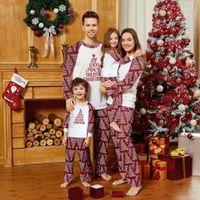 Retro Weihnachtsbaum Elasthan Drucken Hosen-sets Gerade Hosen Familie Passenden Outfits main image 1