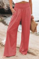 British Style Solid Color Polyester Full Length Wide Leg Pants main image 4