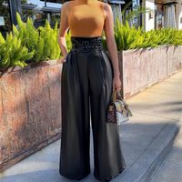 Fashion Solid Color Pu Full Length Zipper Wide Leg Pants sku image 7