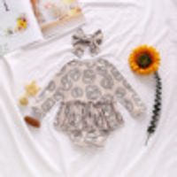Casual Leaf Printing Cotton Baby Rompers sku image 1
