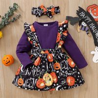 Fashion Pumpkin Printing Cotton Girls Clothing Sets sku image 3