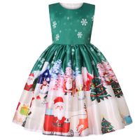 Christmas Princess Santa Claus Cotton Blend Girls Dresses sku image 4