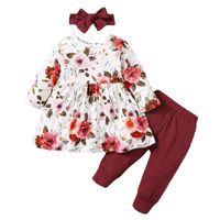 Fashion Flower Printing Polyester Girls Clothing Sets main image 4