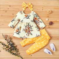 Fashion Flower Printing Polyester Girls Clothing Sets sku image 2