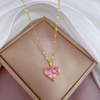 Simple Style Heart Shape Titanium Steel Copper Inlay Zircon Necklace main image 4