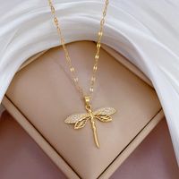Titanium Steel Classic Style Inlay Dragonfly Artificial Gemstones Pendant Necklace sku image 1