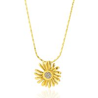 Fashion Daisy Titanium Steel Plating Inlay Artificial Diamond Pendant Necklace 1 Piece main image 3