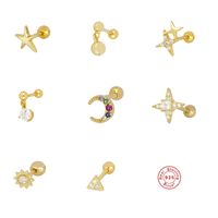 Simple Style Star Moon Sterling Silver Ear Studs 1 Piece main image 1