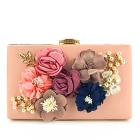 White Pu Leather Flower Pearls Square Clutch Evening Bag main image 5