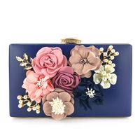 White Pu Leather Flower Pearls Square Clutch Evening Bag main image 4