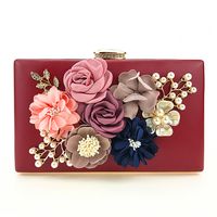 White Pu Leather Flower Pearls Square Clutch Evening Bag sku image 2
