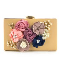 White Pu Leather Flower Pearls Square Clutch Evening Bag sku image 7
