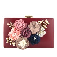White Pu Leather Flower Pearls Square Clutch Evening Bag main image 2