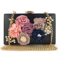 White Pu Leather Flower Pearls Square Clutch Evening Bag sku image 4