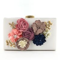 White Pu Leather Flower Pearls Square Clutch Evening Bag sku image 1