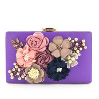 White Pu Leather Flower Pearls Square Clutch Evening Bag sku image 5