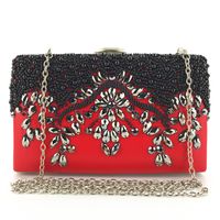 White Red Blue Pu Leather Flower Rhinestone Square Evening Bags main image 5