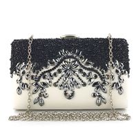 White Red Blue Pu Leather Flower Rhinestone Square Evening Bags sku image 3
