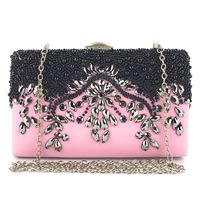 White Red Blue Pu Leather Flower Rhinestone Square Evening Bags sku image 2