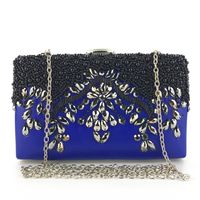White Red Blue Pu Leather Flower Rhinestone Square Evening Bags sku image 5