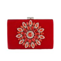 Red Blue Black Nylon Skeleton-skin Corduroy Solid Color Flower Rhinestone Square Clutch Evening Bag main image 2