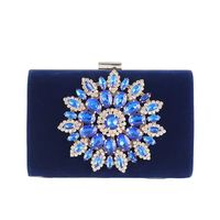 Red Blue Black Nylon Skeleton-skin Corduroy Solid Color Flower Rhinestone Square Clutch Evening Bag main image 3