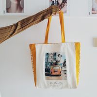 Women's Vintage Style Letter Color Block Canvas Shopping Bags main image 4