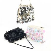 White Silk Solid Color Sequins Square Clutch Evening Bag main image 6