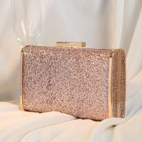 Black Pink Gold Pu Leather Solid Color Square Clutch Evening Bag sku image 3