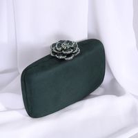 Red Green Dark Blue Metal Solid Color Flower Rhinestone Square Clutch Evening Bag main image 5